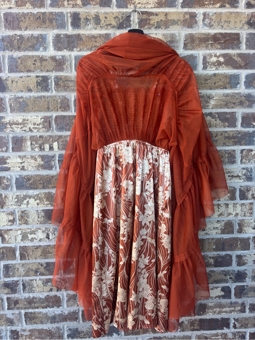 Gorgeous Baltic Born Terracotta Floral Midi Dress Smocked Ruffle Tiered Boho - Picture 5 of 11